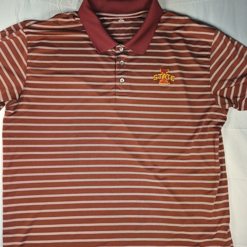 Iowa State Cyclones Logo Red Stripe Polo Mens 2XL  KNIGHTS APPAREL  NCAA *SEE*